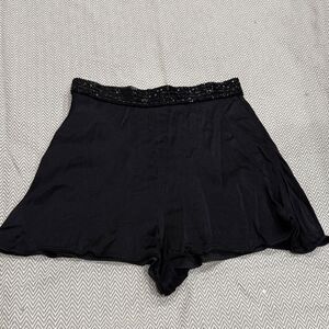 Do + Be Beaded Waist Elegant Black Women's Satin Shorts